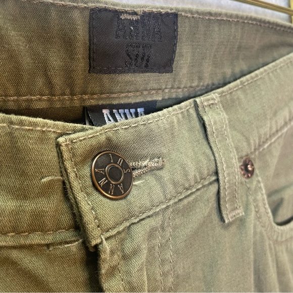 Vintage Anna Sui Utility Y2K Green Cotton Straight Leg Pants - Picture 2 of 6